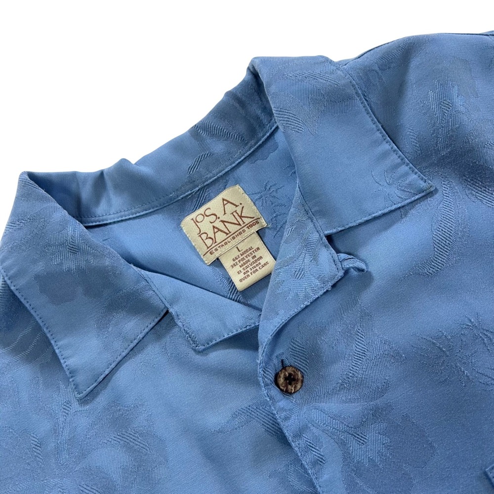 Jos A Bank Mens Short Sleeve Button Down Camp Shirt Blue Floral Print Size L